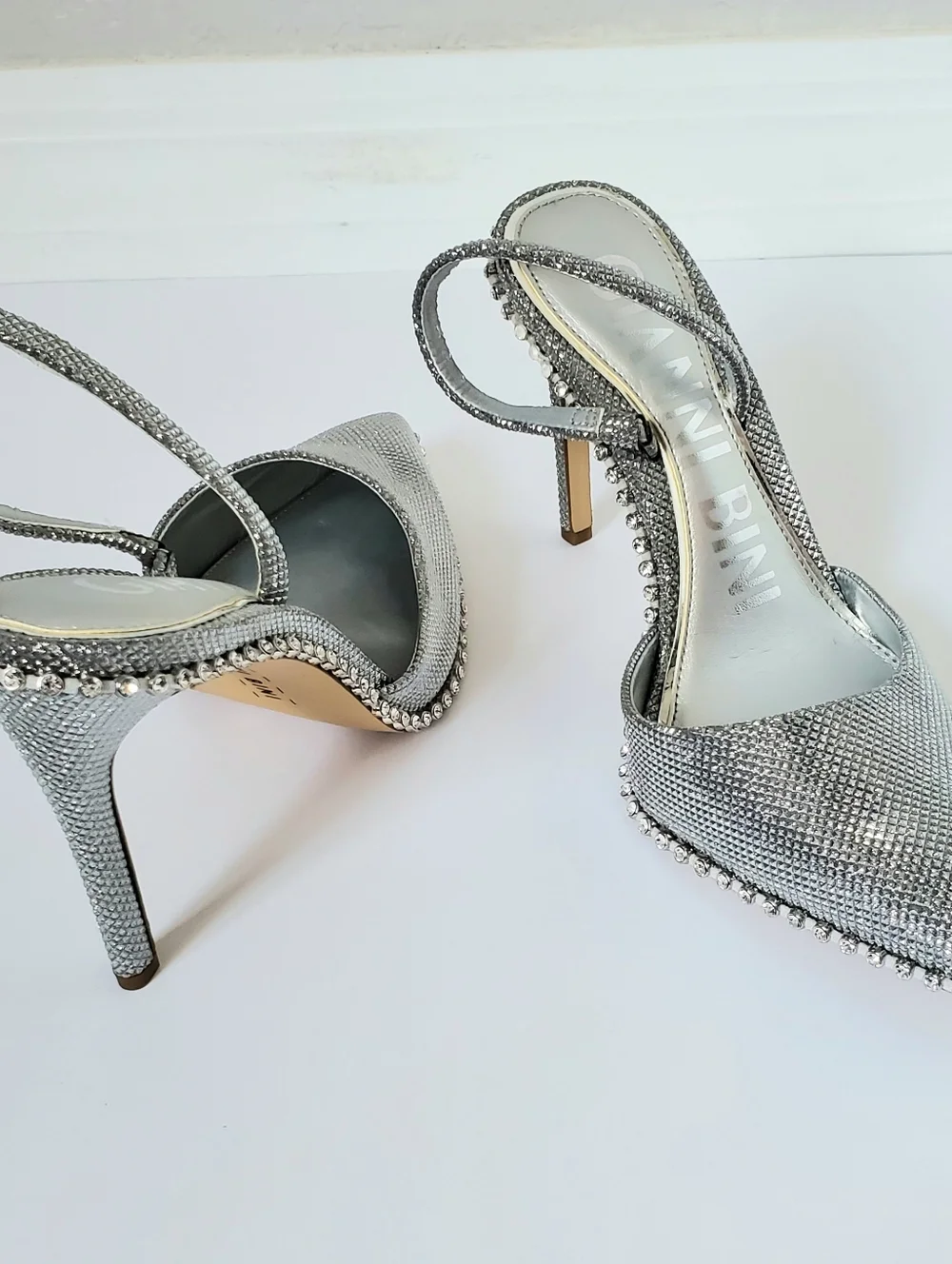 Gianni Bini Women's Kahleaa rhinestone trim stiletto heels in silver Size 6.5 - Picture 4 of 8